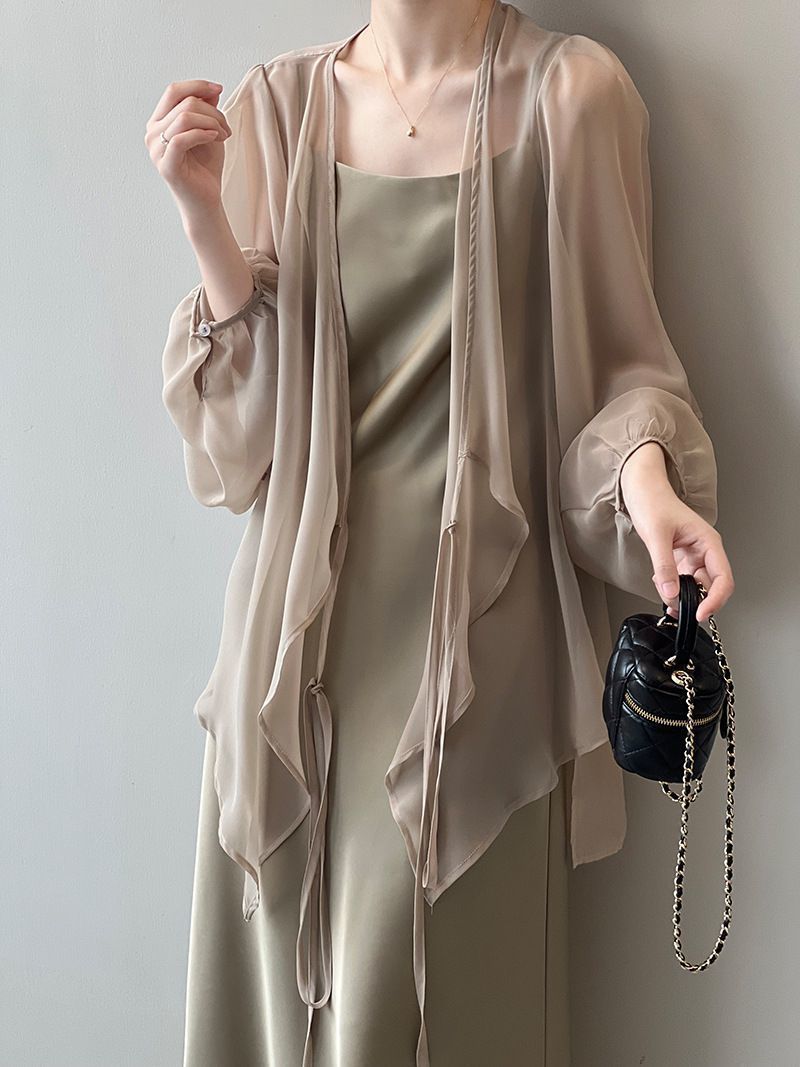 Chiffon Sun Protection Shirt Women's Summer Thin French Top Loose Small Cardigan Drape Inverness Blouse