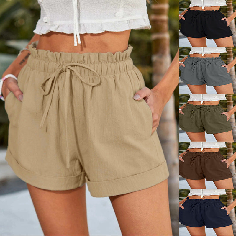 European American Summer New Solid Color Loose Casual Fashion Shorts For Women