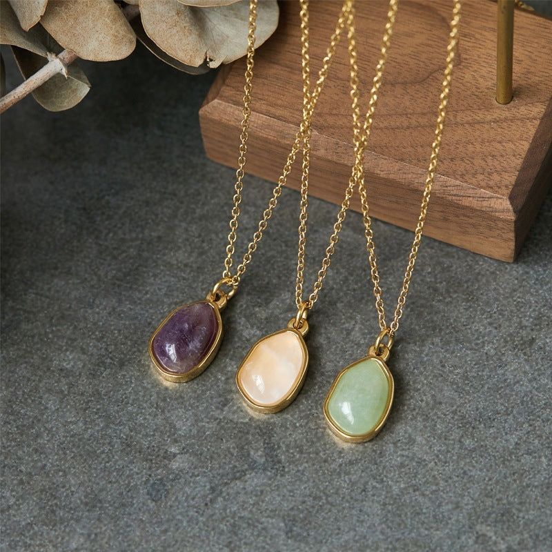 Green Aventurine Pendant Necklace Clavicle Chain Titanium