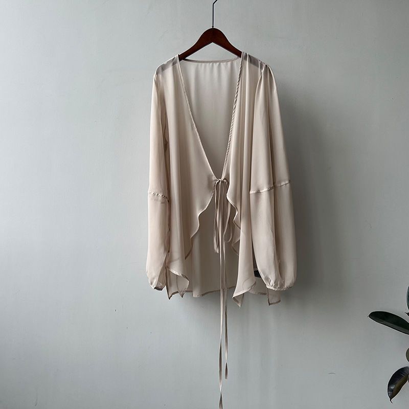 Chiffon Sun Protection Shirt Women's Summer Thin French Top Loose Small Cardigan Drape Inverness Blouse