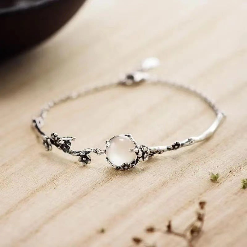 Plum Copper Inlaid Imitation Moonstone Women's Bracelet