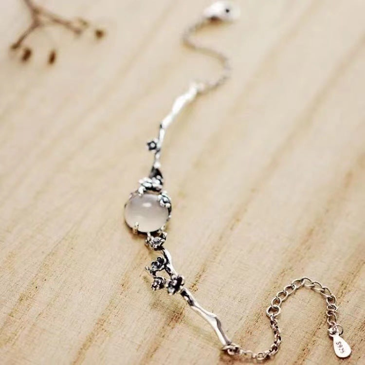 Plum Copper Inlaid Imitation Moonstone Women's Bracelet