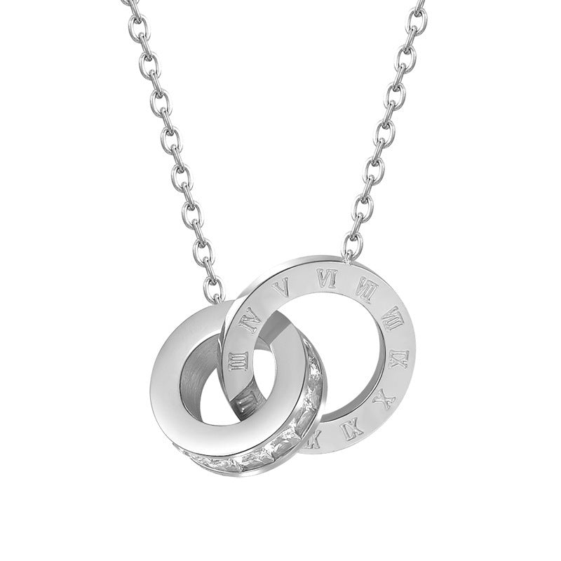 925 Sterling Silver Double Ring Necklace Women
