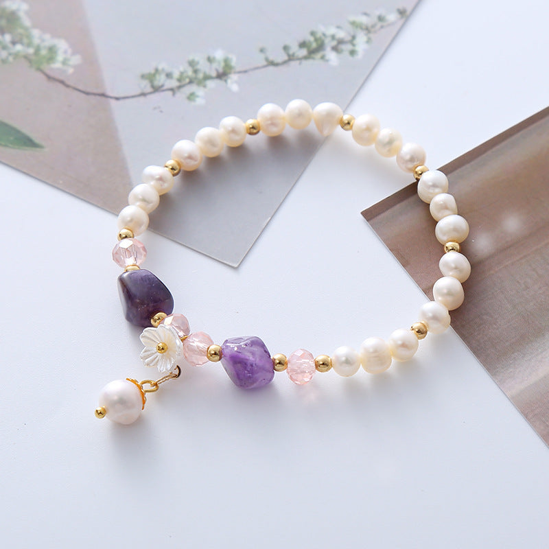 Natural Freshwater Pearl Crystal Bracelet For Women