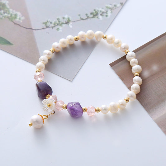 Natural Freshwater Pearl Crystal Bracelet For Women