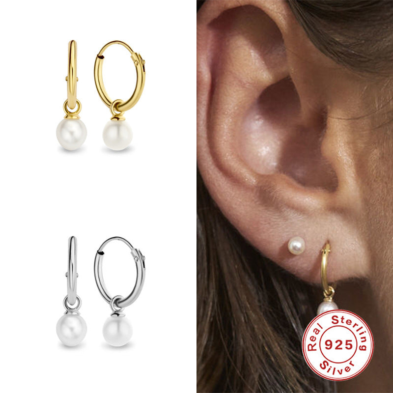 S925 Sterling Silver Pearl Pendant Eardrop Earring