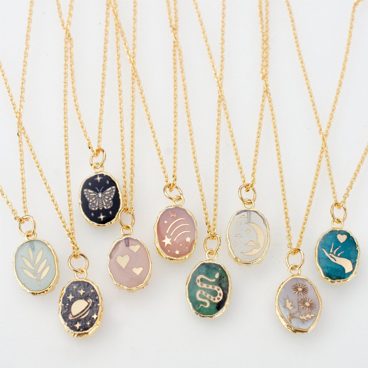 Natural Stone Gem Necklace Butterfly Star Moon Love