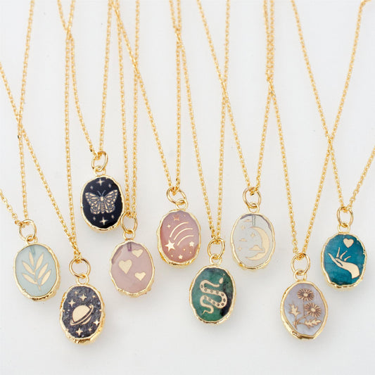 Natural Stone Gem Necklace Butterfly Star Moon Love