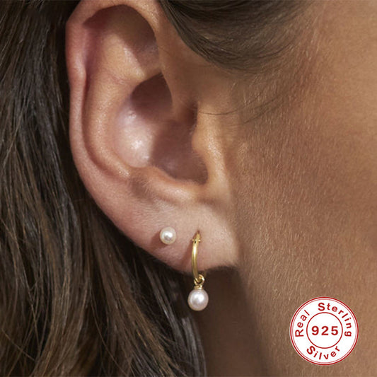 S925 Sterling Silver Pearl Pendant Eardrop Earring