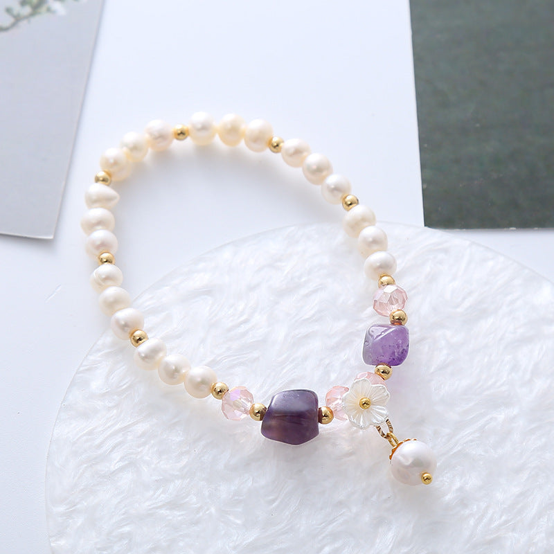 Natural Freshwater Pearl Crystal Bracelet For Women