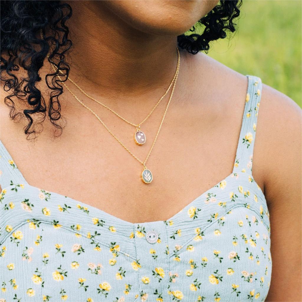 Natural Stone Gem Necklace Butterfly Star Moon Love