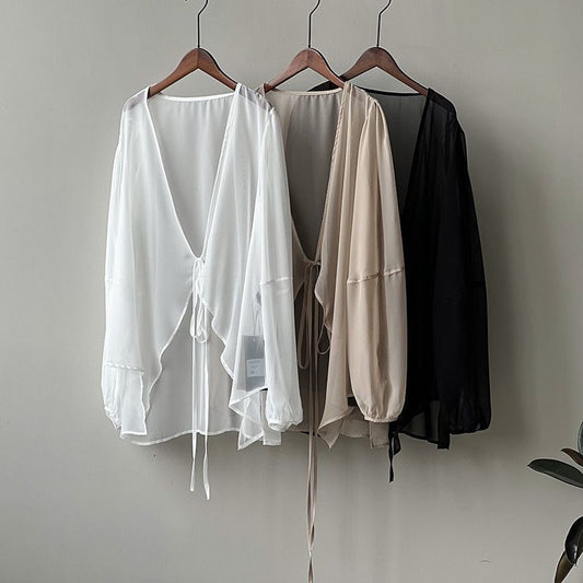 Chiffon Sun Protection Shirt Women's Summer Thin French Top Loose Small Cardigan Drape Inverness Blouse