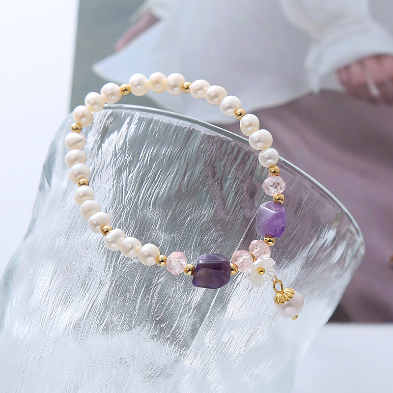 Natural Freshwater Pearl Crystal Bracelet For Women
