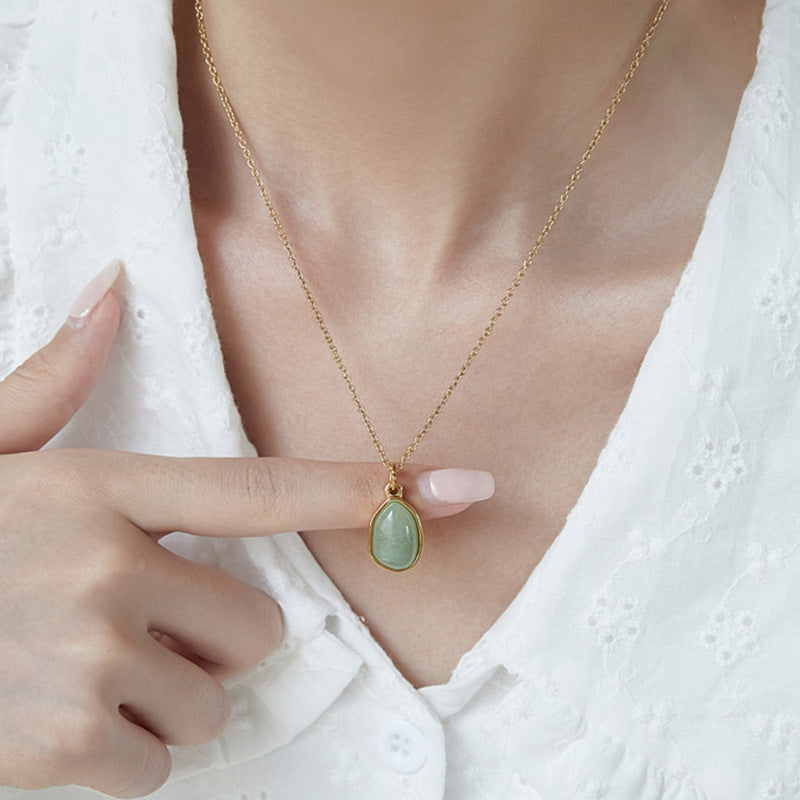 Green Aventurine Pendant Necklace Clavicle Chain Titanium