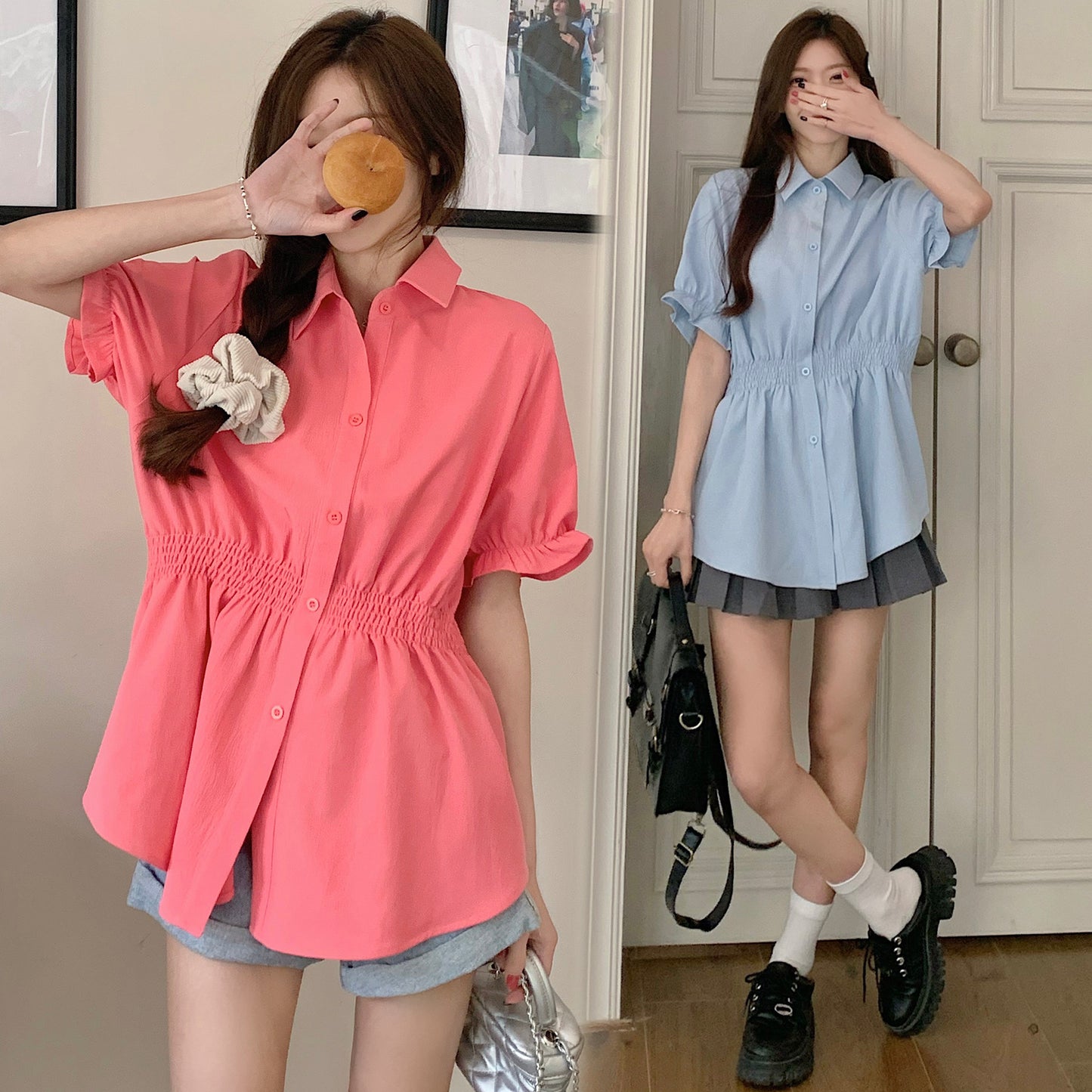 New Korean Style Fashion Waist-controlled Belly Covering Western Style Shirt Women