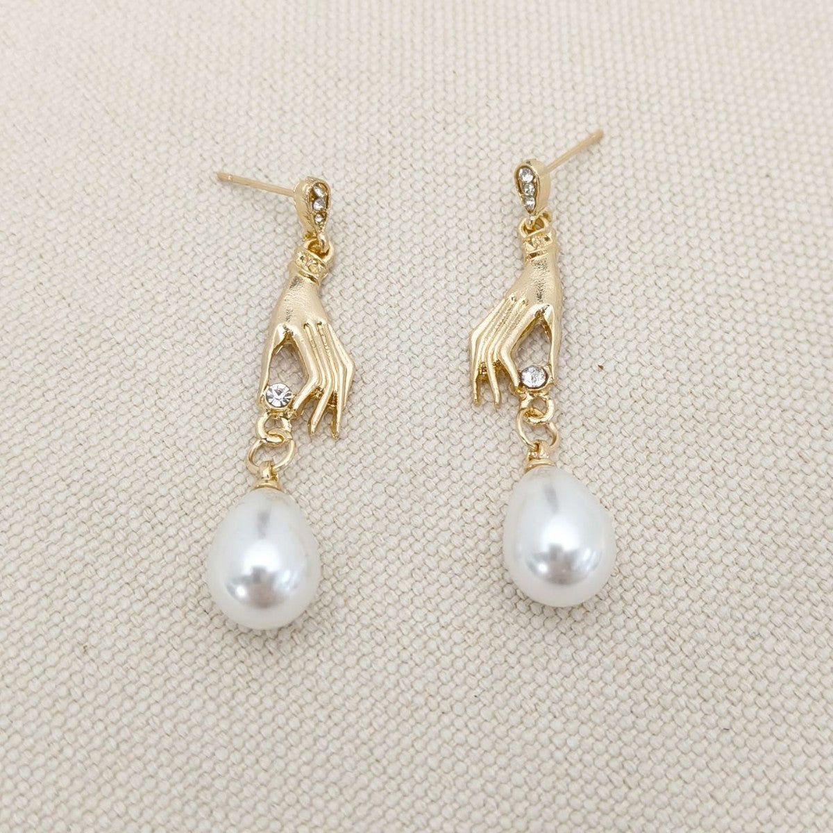 Micro Inlaid Zircon Palm Pearl Eardrops Earrings