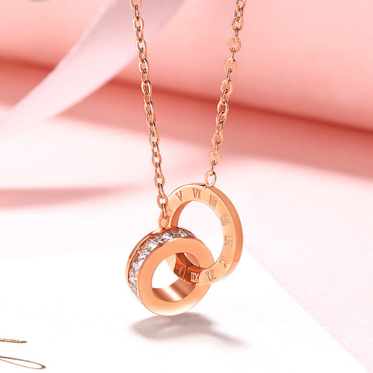 925 Sterling Silver Double Ring Necklace Women