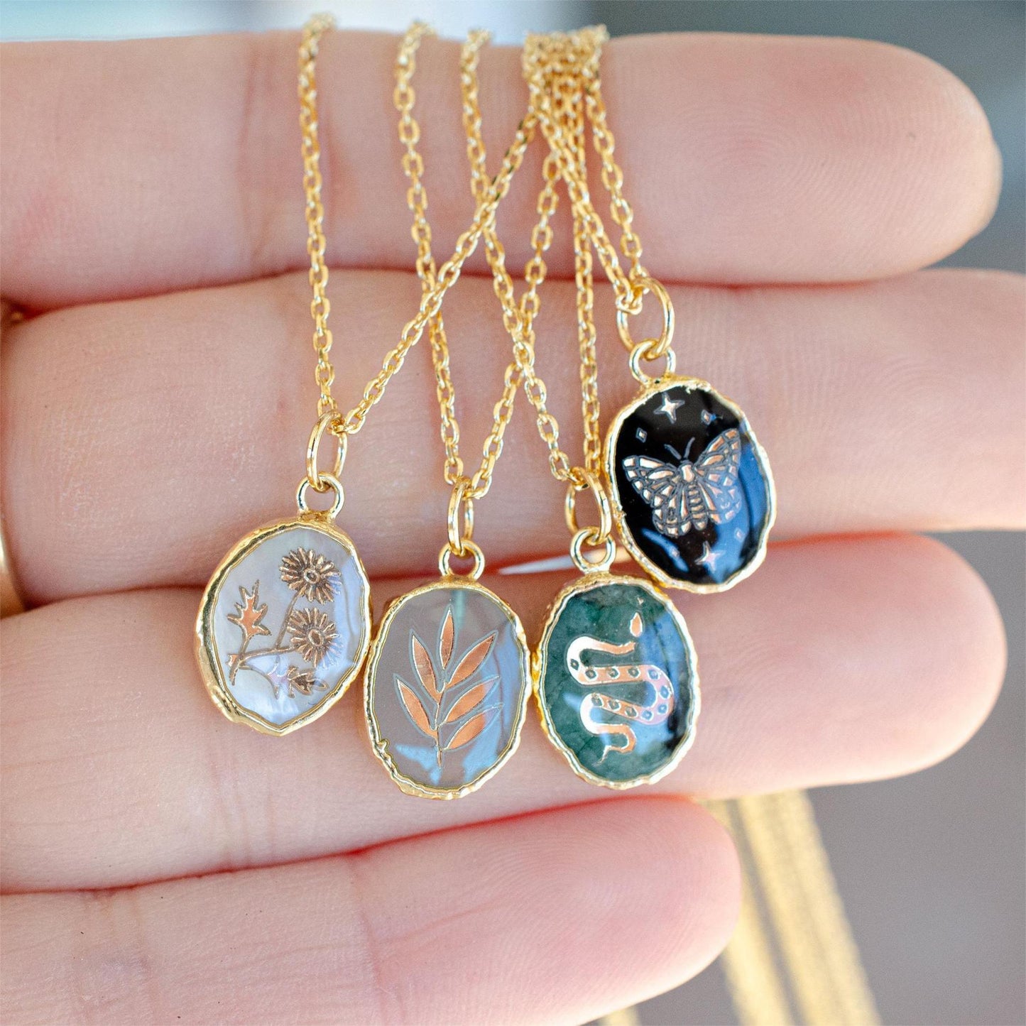 Natural Stone Gem Necklace Butterfly Star Moon Love